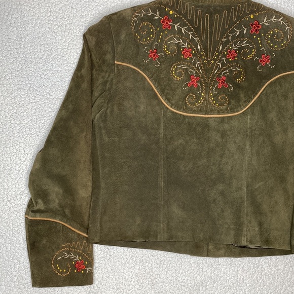 Scully Floral Embroidered Suede Leather Jacket: Size 10 - Picture 7 of 11